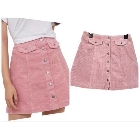 Divided by H&M pink corduroy button down mini skirt size 8 - Picture 1 of 8